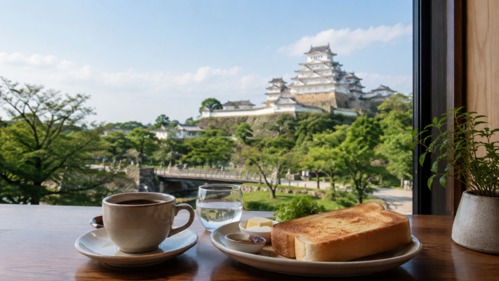 姫路城とモーニングカフェ